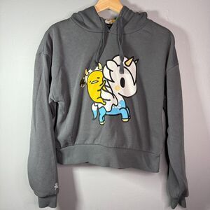 Tokidoki x Gudetama Unicorn Graphic Cropped Hoodie Gray Womens Size M Sanrio